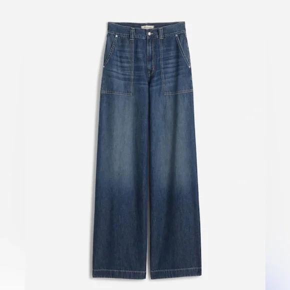 Madewell Wide Leg Utility Jeans Dark Wash High Rise Sustainable Denim 24 - Picture 2 of 8